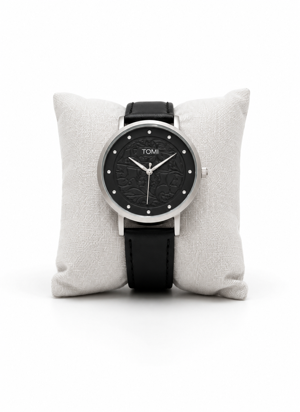 Men's Floral Dial Watch with Faux Leather Strap
