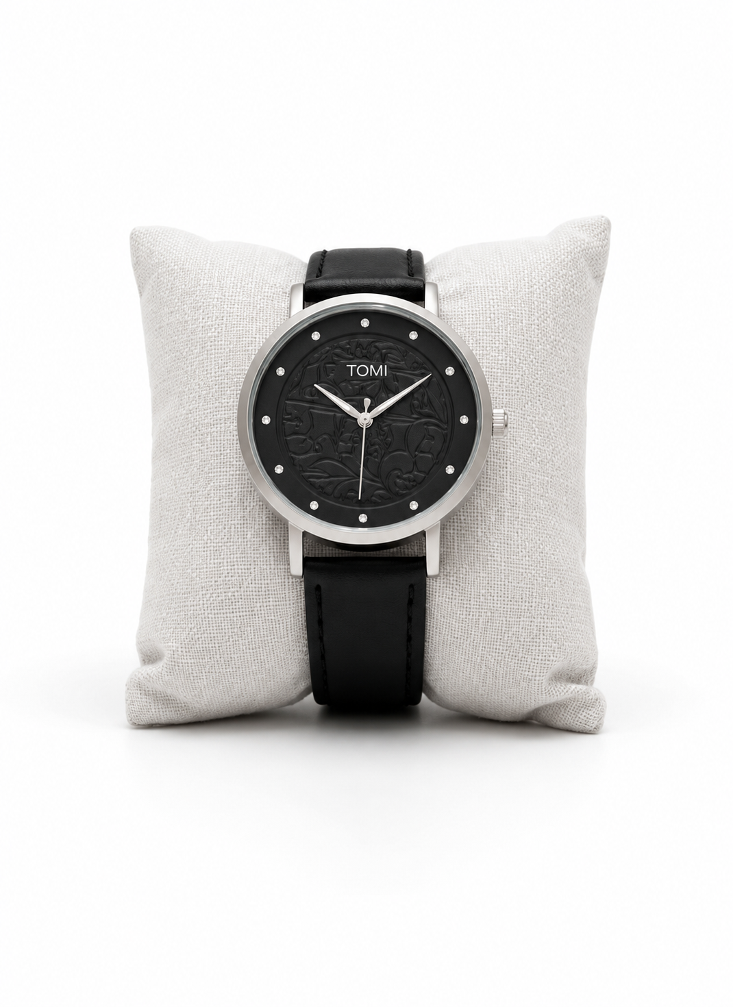 Men's Floral Dial Watch with Faux Leather Strap