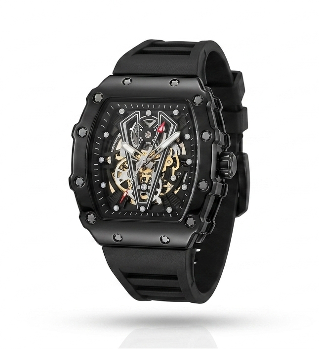 Black Skeleton Chronograph Watch for Men