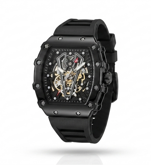 Black Skeleton Chronograph Watch for Men