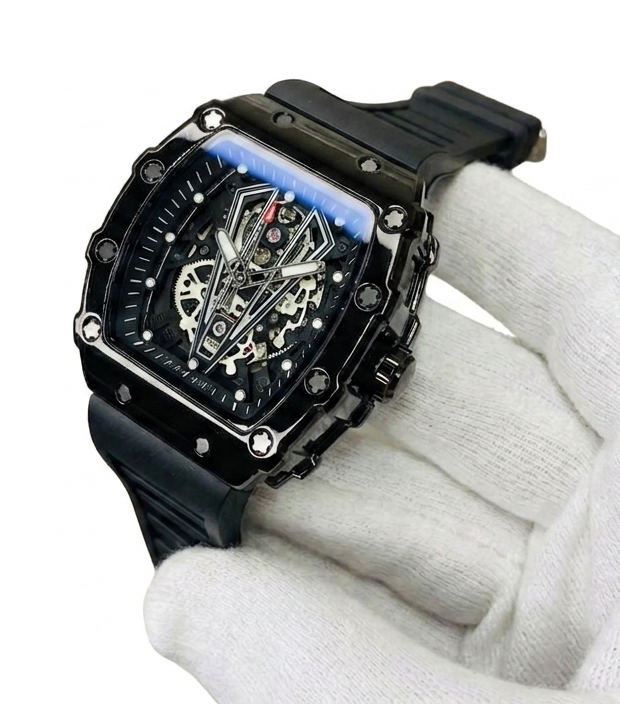 Black Skeleton Chronograph Watch for Men