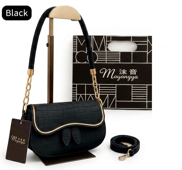 Black Quilted Shoulder Bag with Gold Chain & Strap for Girls change title