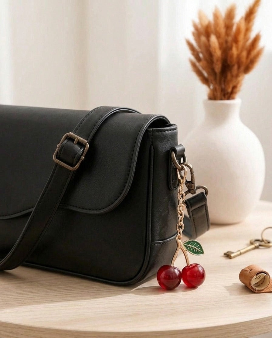 Women's Black Leather Shoulder Bag 3cm