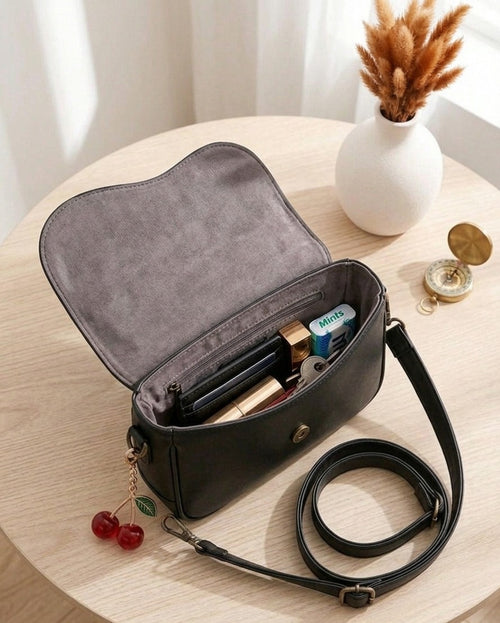 Women's Black Leather Shoulder Bag 3cm