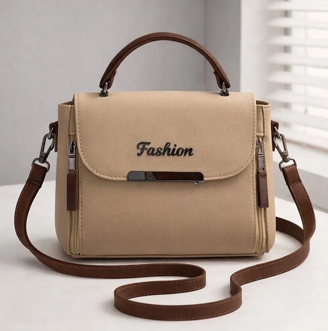 Women's Premium Beige Leather Satchel Bag