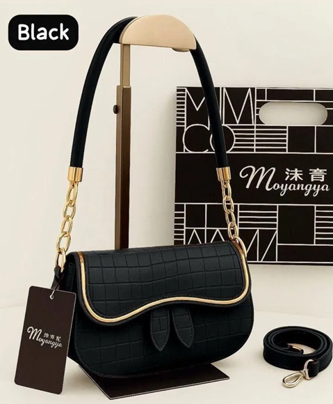 Black Quilted Shoulder Bag with Gold Chain & Strap for Girls change title