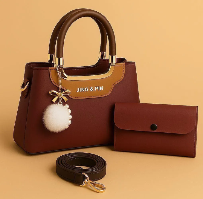 Luxury Maroon Leather Shoulder Bag & Card Holder Set