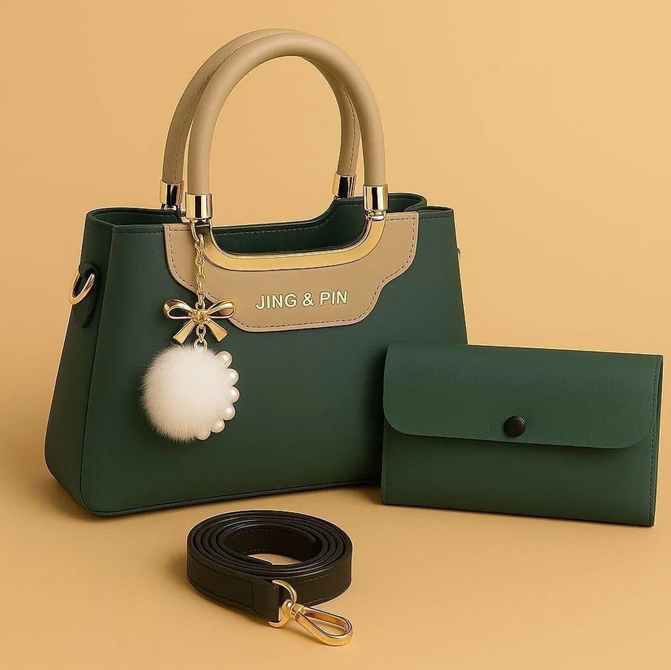 Luxury Maroon Leather Shoulder Bag & Card Holder Set