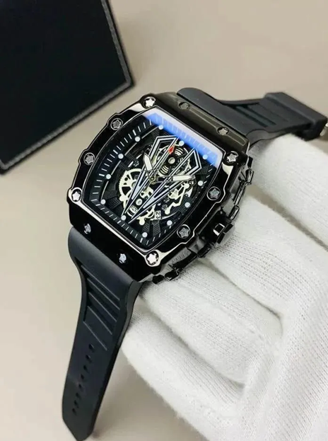 Black Skeleton Chronograph Watch for Men
