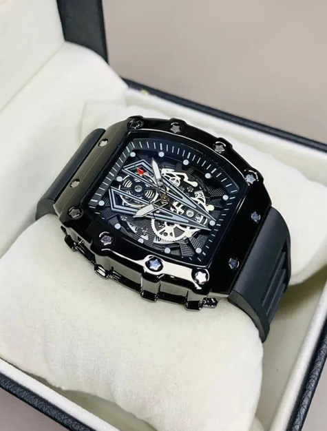 Black Skeleton Chronograph Watch for Men